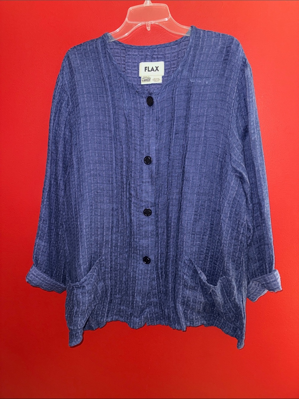 FLAX 100% Blue Linen Lagenlook Style Jacket Lg